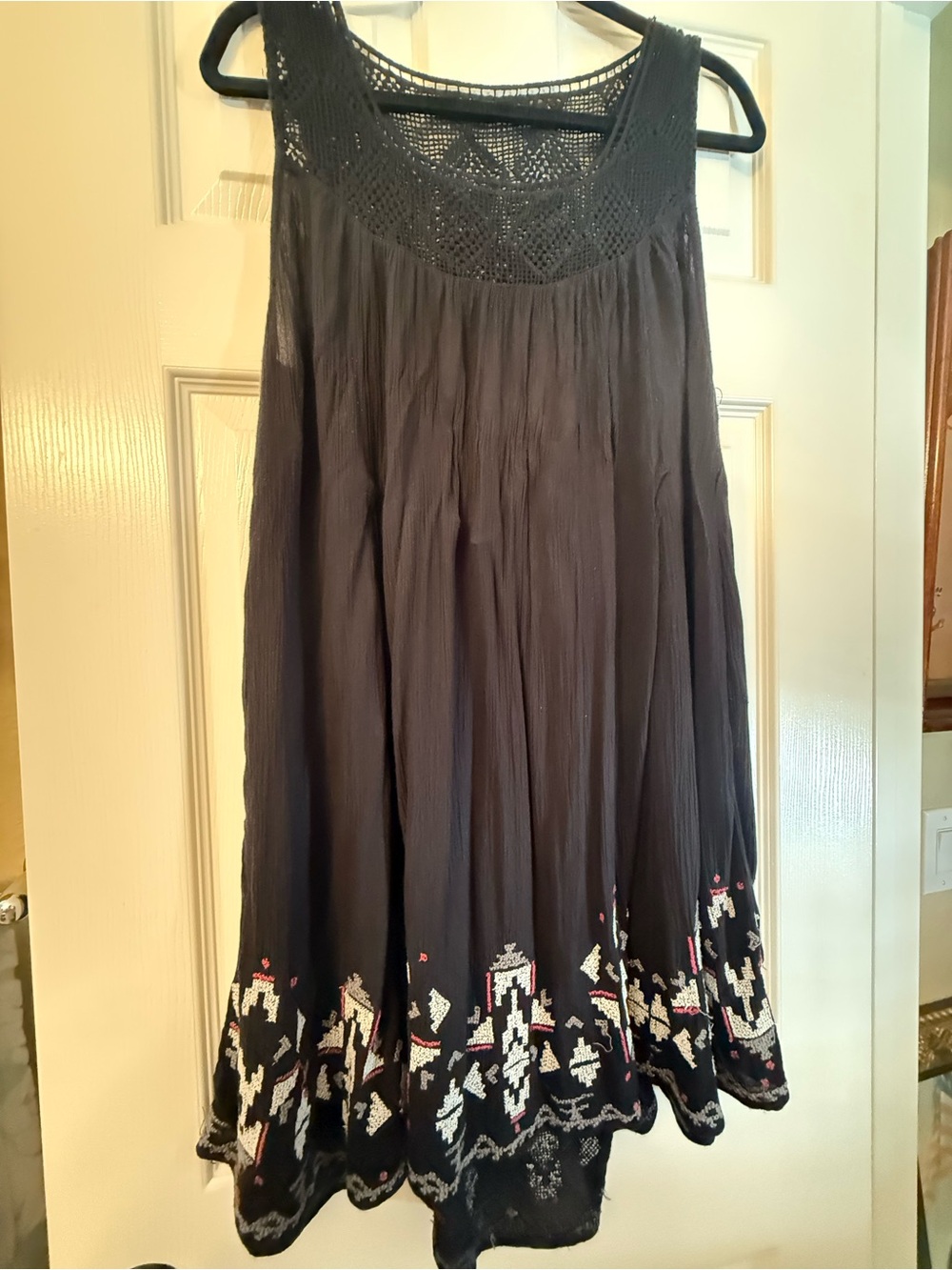 Urban Outfitters Ecote Black Mini Dress with Crochet Yoke and Embroidered Hem